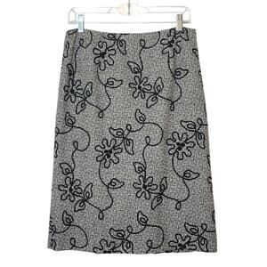 Talbots Tweed Embroidered Pencil Skirt Black White Midi Wool Career Workwear 10